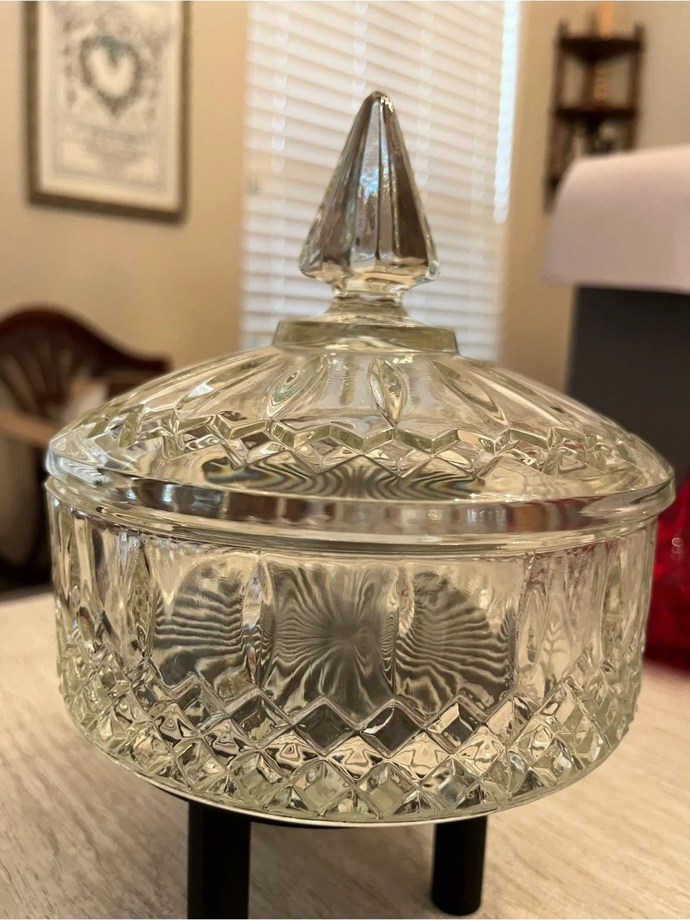 Vintage Indiana Glass Princess Clear Covered Candy Dish Fairy Lamp